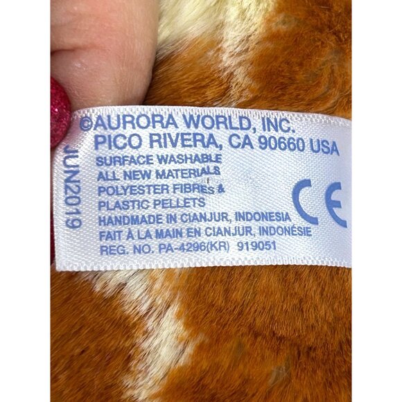 Raffle Giraffe Aurora World Plushie Beanbag Toy Stuffed Animal 9” Brown Cream - Picture 8 of 15